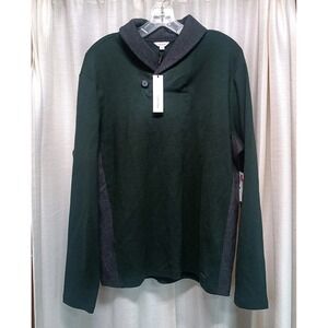 Calvin Klein Men's Size L V-Neck Pullover 100% Cotton Sweater‎ Green/Grey-NWT
